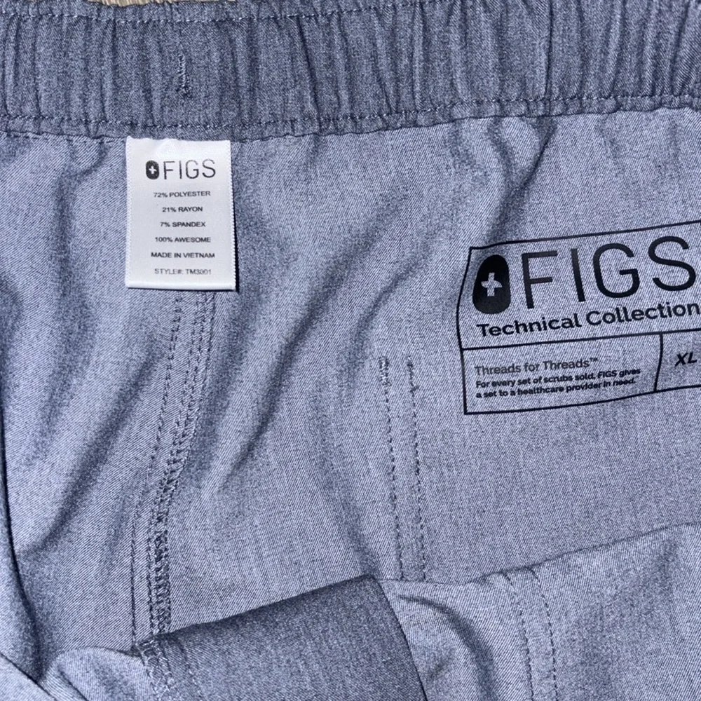 Figs Cairo Men’s Grey & blue Drawstring Cargo Scrub Pants Size XL